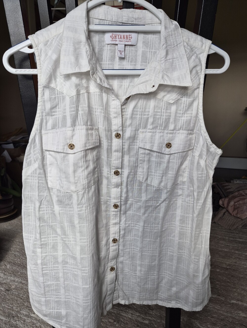 Shyanne - White Shadow Striped Sleeveless Button-Down Western Shirt
